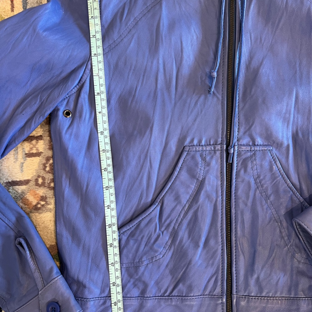 Kenna-T blue leather moto jacket with hood L - Picture 10 of 12